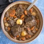 A bowl filled with French Beef Bourguignon