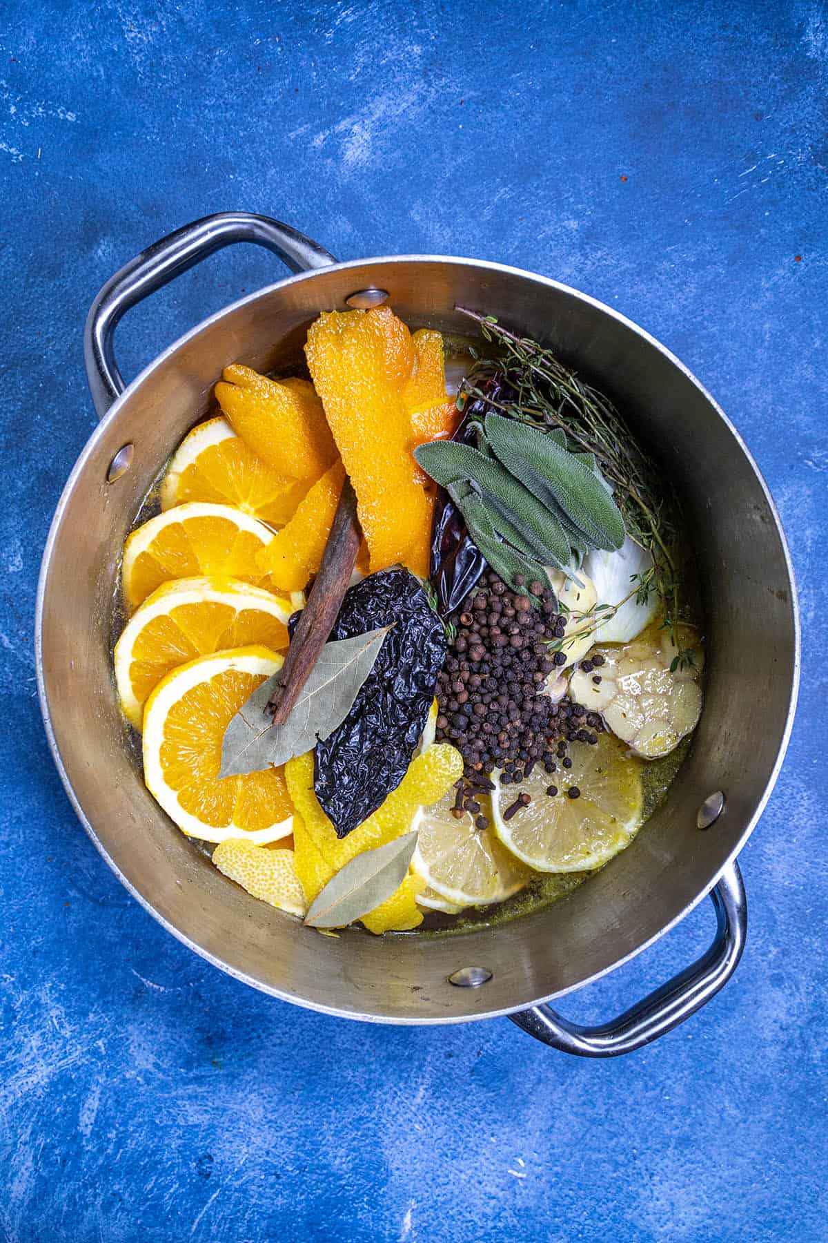 Turkey brine ingredients set into a pot, ready for liquid additions