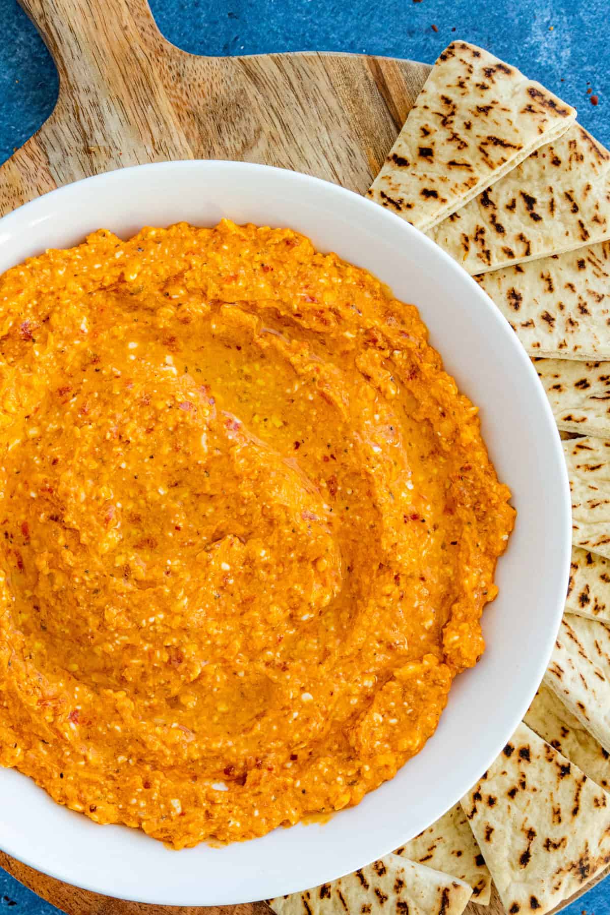 Creamy Greek whipped Htipiti in a bowl without garnish