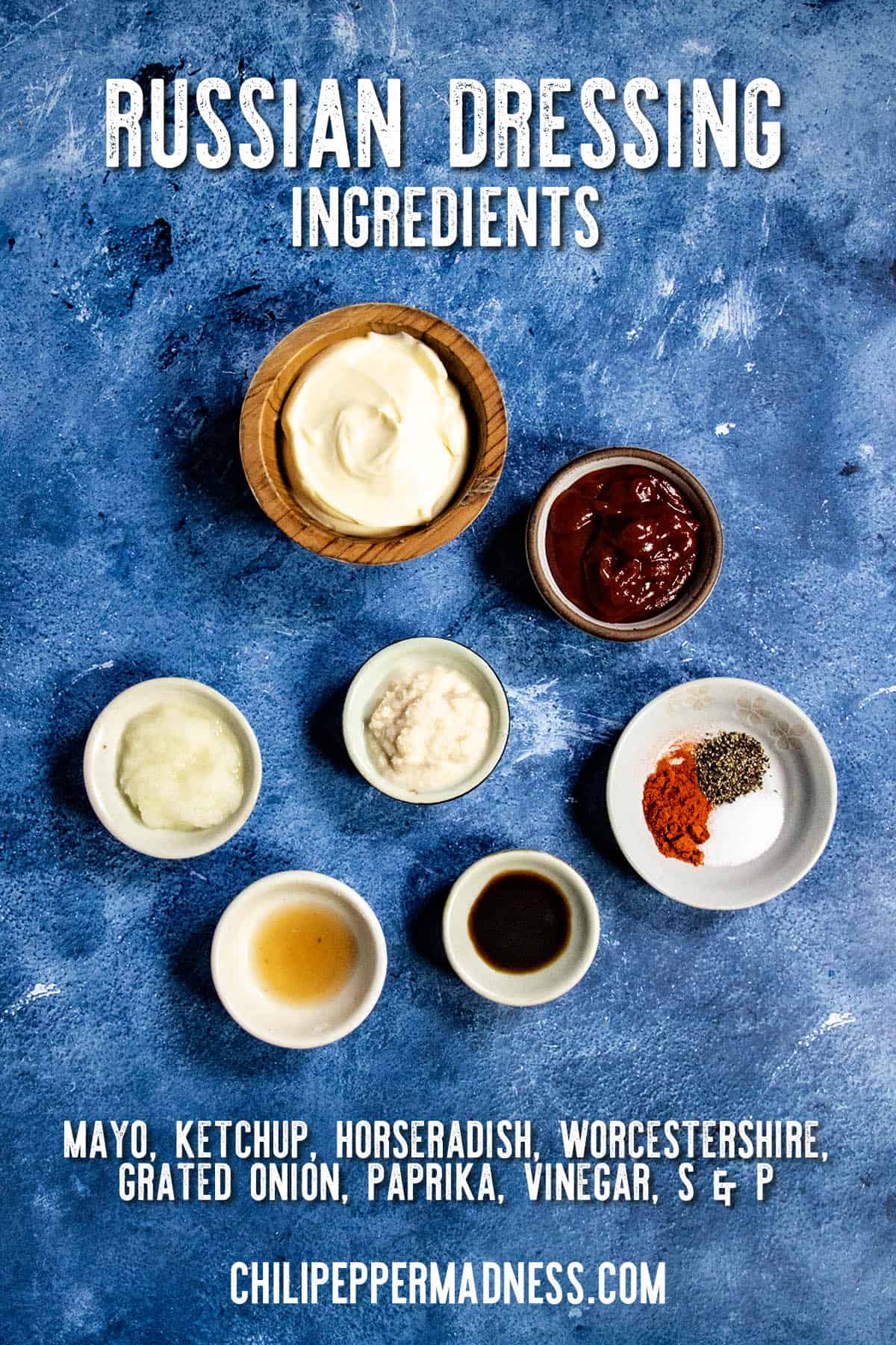 Ingredients for Russian Dressing arranged on a table