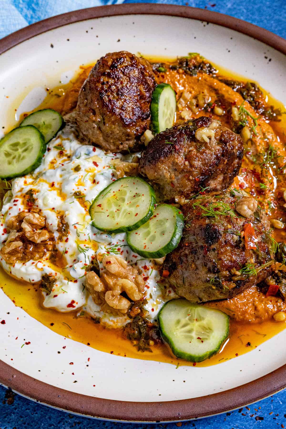 Homemade Tzatziki Sauce served with lamb meatballs