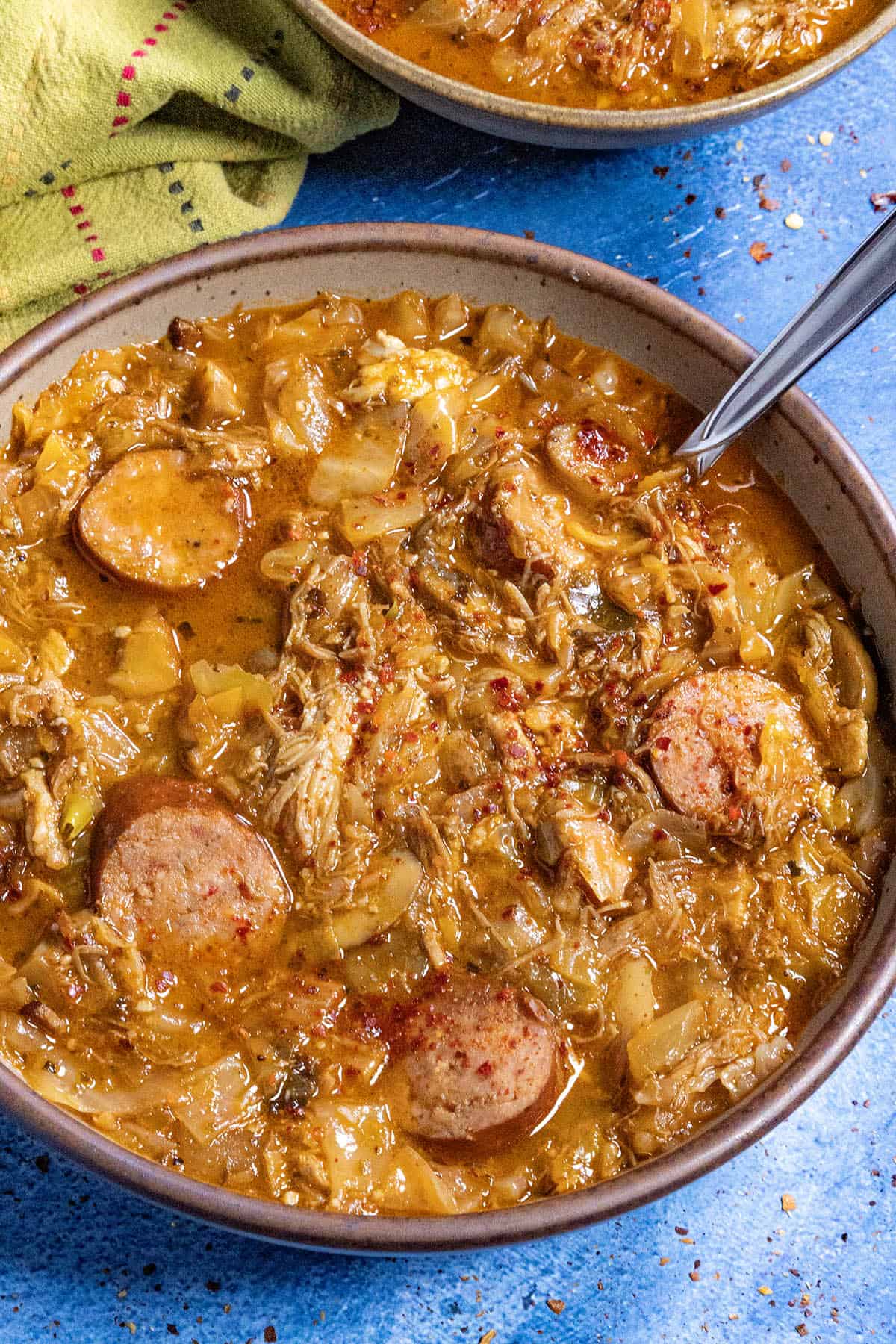 Polish Hunter's Stew (Bigos) served in a bowl with a spoon