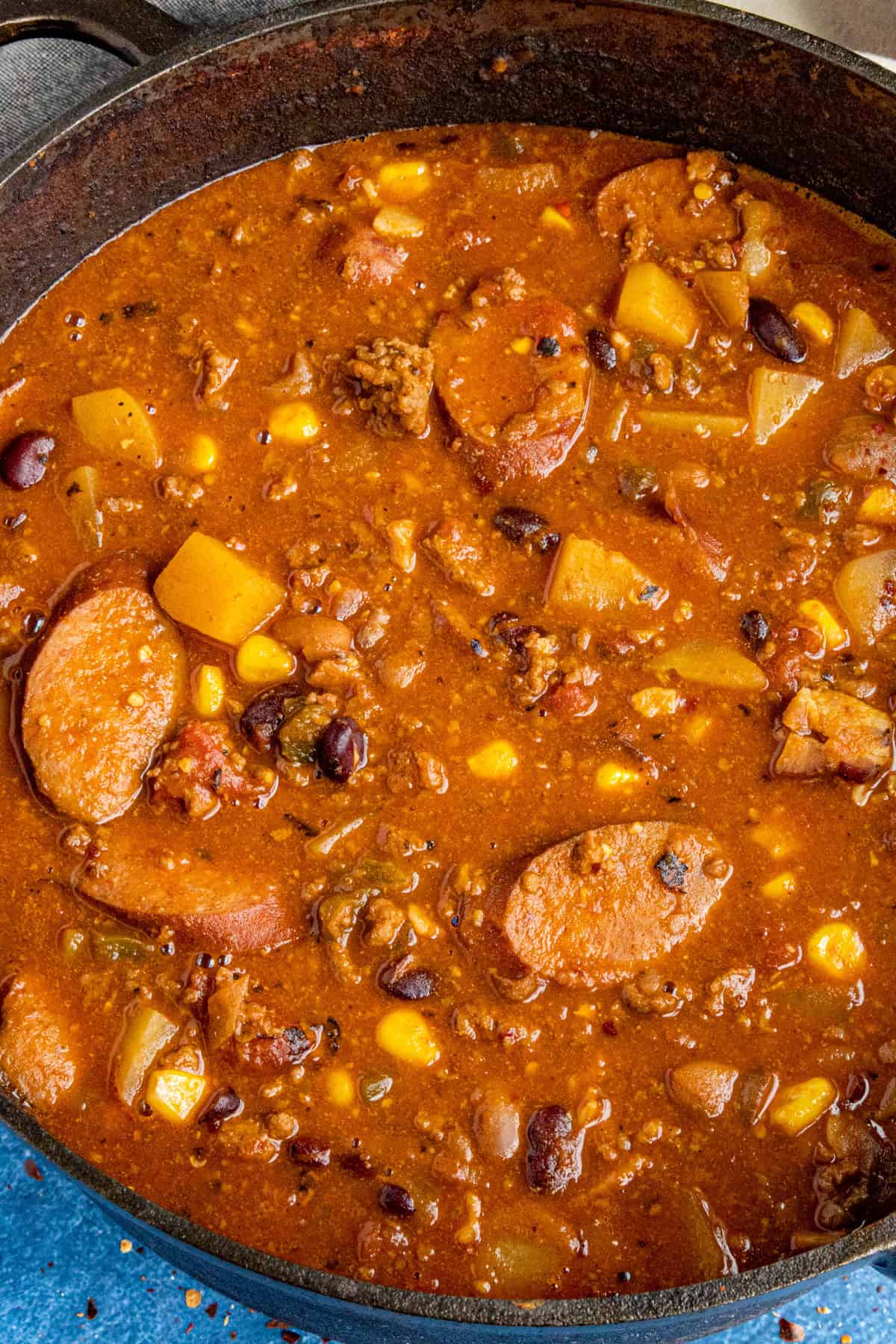 Cowboy stew simmering in a big pot