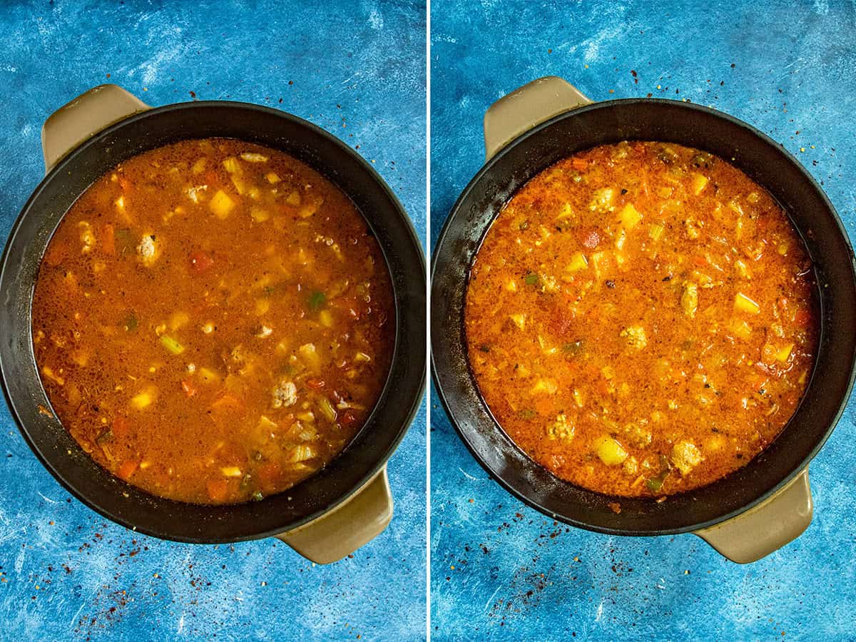 Simmering Italian Sausage and Potato Soup in a large pot