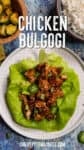 Chicken Bulgogi (Dak Bulgogi) served in a large lettuce leaf with garnish