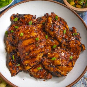 Hot chicken bulgogi slathered in Korean BBQ sauce, served on a platter