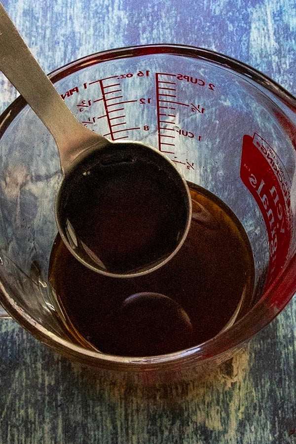 The dressing/sauce in a bowl used to make Sunomono (Japanese Cucumber Salad)