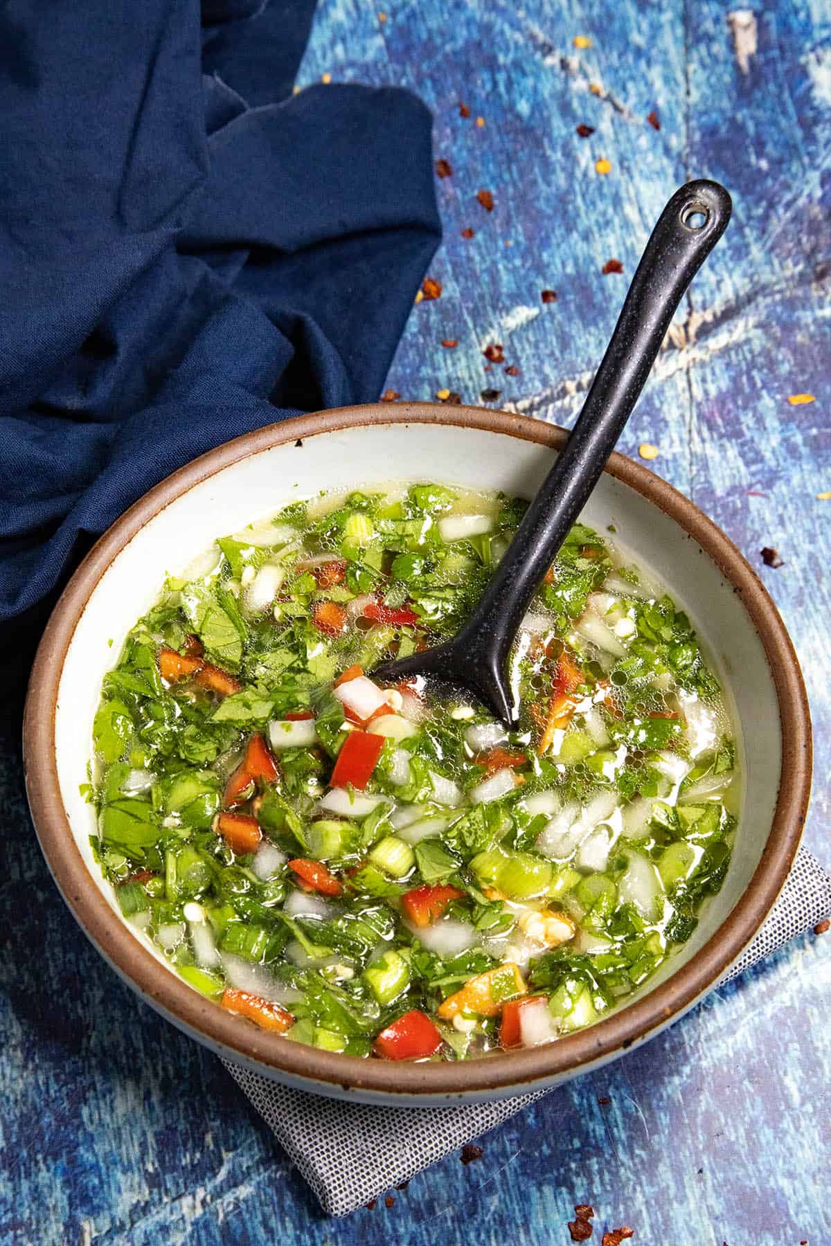Zesty Aji Picante (Colombian Hot Sauce) served in a small bowl with a spoon