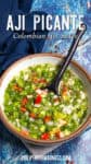 A bowl of spicy Colombian Hot Sauce (Aji Picante) ready to spice up your favorite dishes