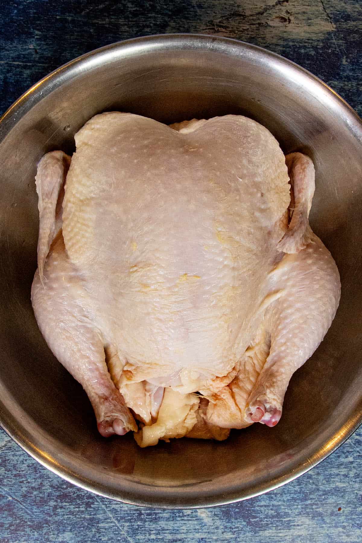 A whole chicken dried and ready to make Homemade Chicken Soup with noodles